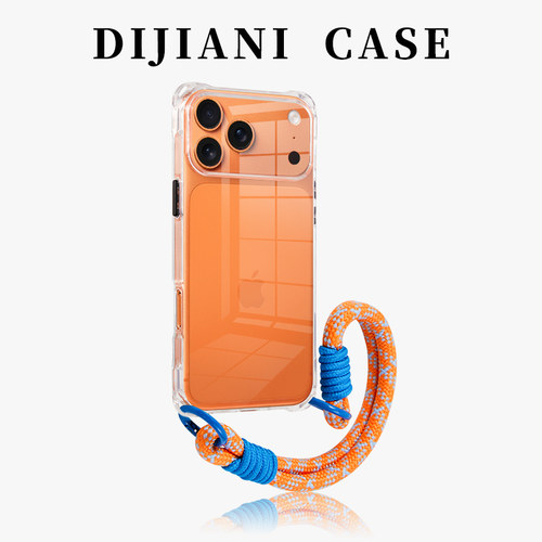 橙色iPhone17promax透明壳挂绳