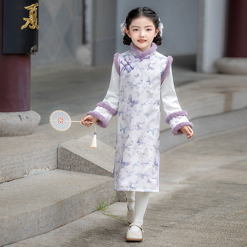 女童旗袍2026新款冬款加绒长袖儿童中国风裙子秋冬小女孩加厚洋气
