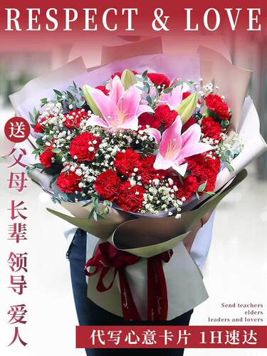 康乃馨百合花束送长辈妈妈生日鲜花速递同城北京广州全国配送花店