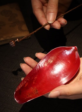 纯手工锻打紫铜莲花瓣茶则