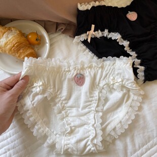 薄款 草莓尖尖 夏季 女可爱舒适蕾丝花边软糯三角裤 日系甜美内裤