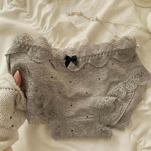 蝴蝶结 女生中腰波点痕舒适透气纯棉裤 法式 宫廷复古软蕾丝纯棉内裤