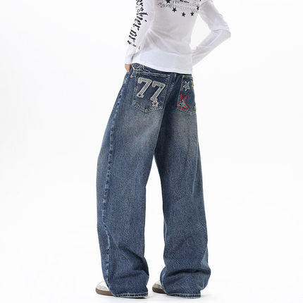 田尼克工作室ttbro叁佰NICE LOOSE百搭星星字母贴布刺绣牛仔裤