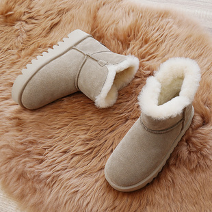 雪地靴女冬季新款短靴学生百搭厚底网红雪地棉鞋真皮加绒保暖