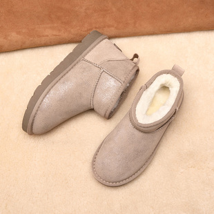 新款冬季明星同款雪地靴女短靴压花皮防水雪地棉靴子面包鞋