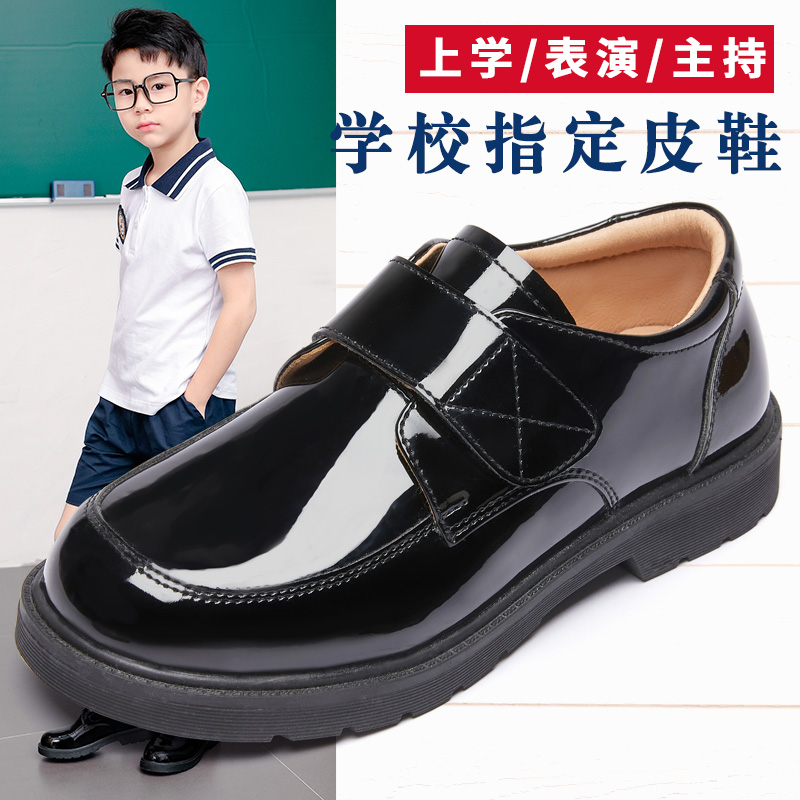 四季通用男童黑皮鞋牛二层皮