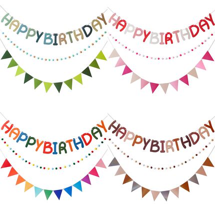 ins风生日字母拉旗套装 儿童生日派对拍照道具三角旗横幅毛球拉花