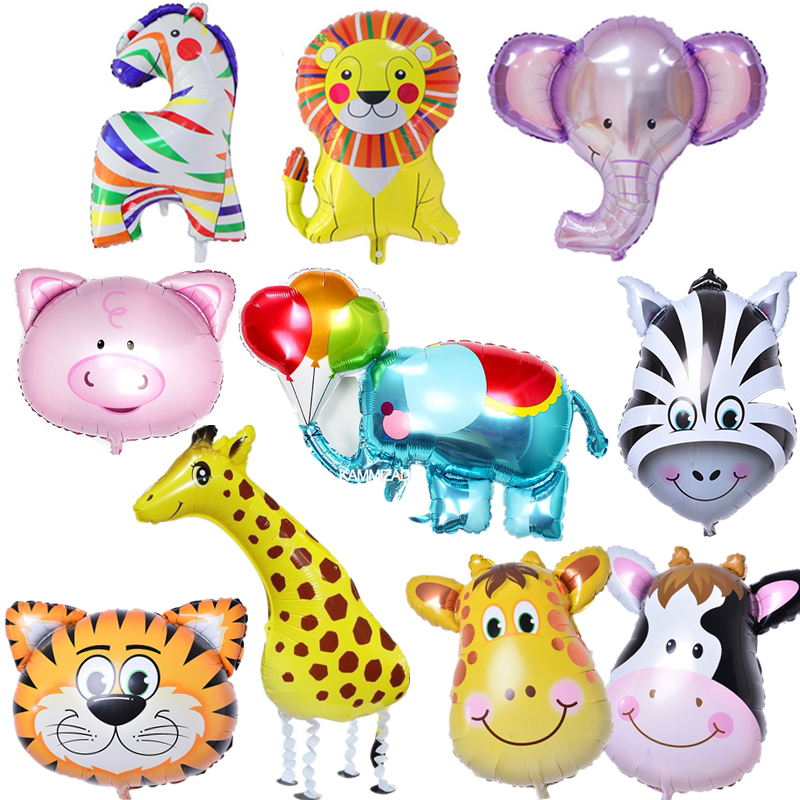 森林动物主题派对气球装饰大象老虎长颈鹿动物头气球生日气球布置