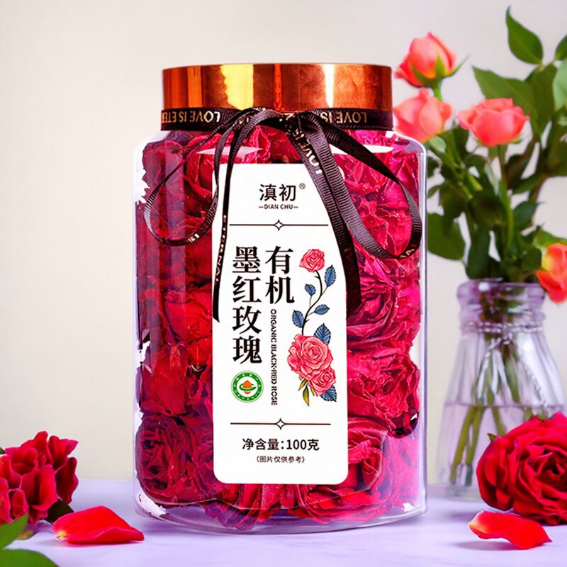 云南滇初墨红玫瑰花茶罐装 冻干玫瑰花花茶泡水泡茶