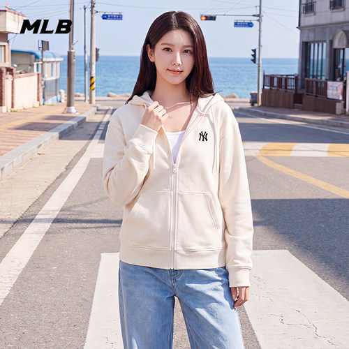 MLB男女纯色小标连帽卫衣外套