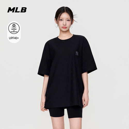 MLB官方 男女同款潮流宽松百搭暗纹老花防晒T恤26夏季新款TSM02