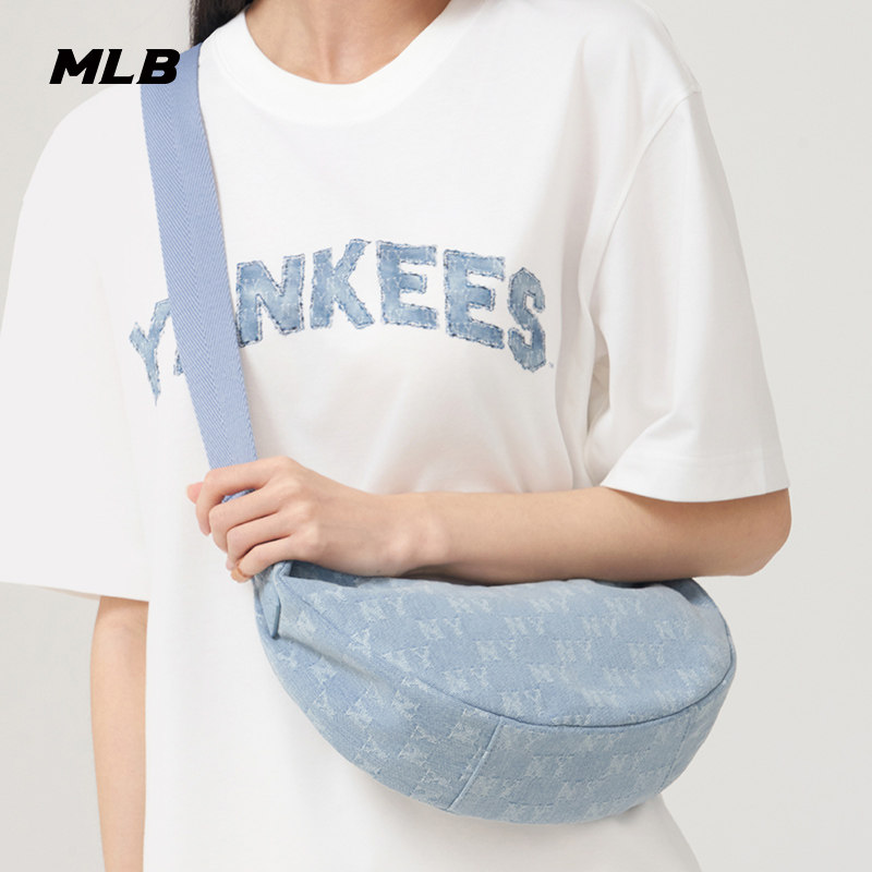 MLB官方 男女情侣复古牛仔满印老花可调节腋下包25夏季新款BQMD1