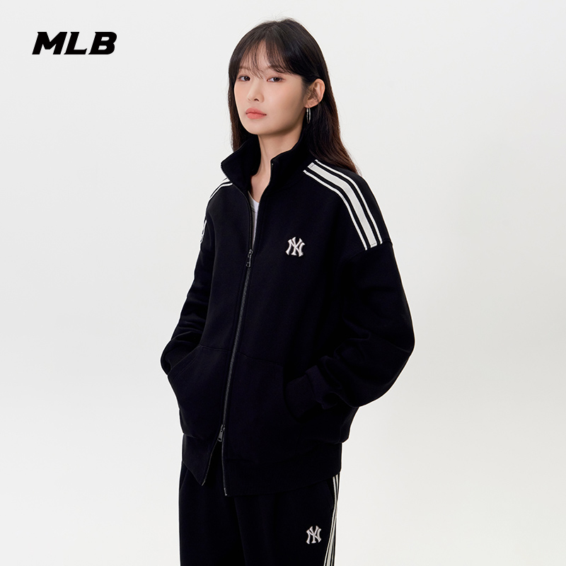 MLB官方男女情侣时尚小LOGO撞色立领卫衣外套25秋季新款TRB03