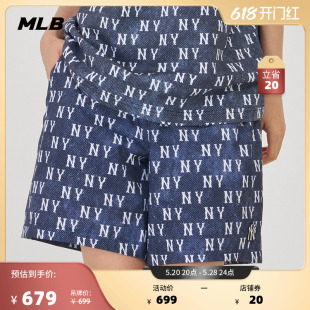 SMM02 新款 百搭舒适24夏季 MLB官方男女情侣复古老花仿牛仔运动短裤