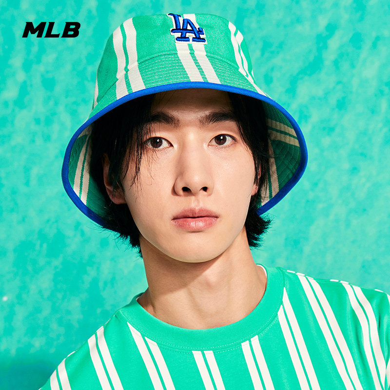 MLB官方男女渔夫帽条纹帆布帽子图片