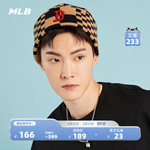 BNS02 潮冬季 MLB官方 男女情侣毛线帽棋盘格保暖针织帽百搭时尚