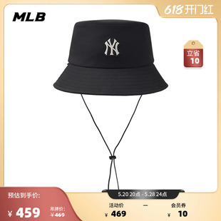 logo抽绳渔夫帽平顶遮阳帽子24夏季 MLB官方男女情侣经典 新款 HT401