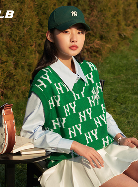 MLB官方 男女情侣针织老花马甲运动毛衣背心休闲KPM03