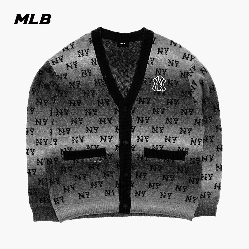 MLB官方男女情侣复古满印渐变老花针织开衫25秋季新款KCM03/KPM02