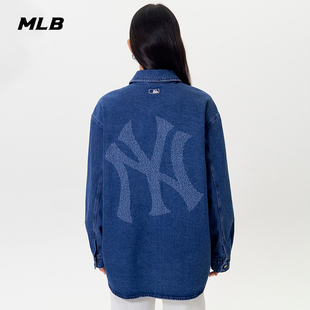 新款 MLB官方男女情侣背标大LOGO时尚 25秋季 牛仔衬衫 DRB03 百搭长袖