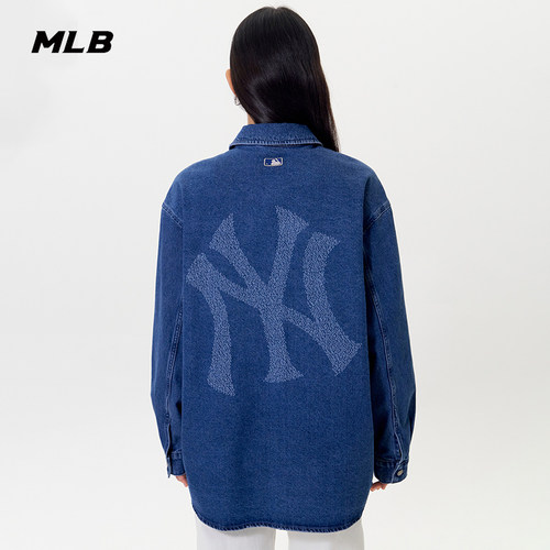 MLB官方男女情侣背标大LOGO时尚百搭长袖牛仔衬衫秋季新款DRB03