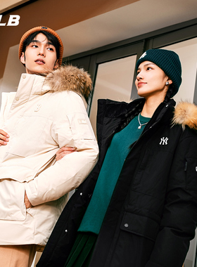 MLB官方 男女情侣连帽保暖羽绒服鹅绒貉子毛领外套冬季DJB08