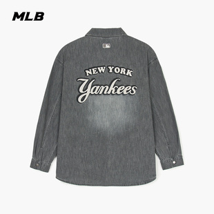 DRV01 外套25春夏新款 MLB官方 男女情侣学院风刺绣logo牛仔衬衫