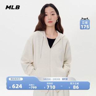 MLB官方男女情侣纯色小LOGO休闲拉链连帽卫衣外套秋季 TRB01 新款