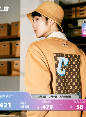 MLB官方男女情侣胶印logo老花圆领运动长袖卫衣宽松休闲春夏MTM09