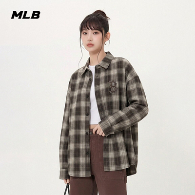 MLB官方 男女同款休闲百搭时尚复古格纹梭织衬衫26春季新款WSB10