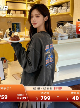 MLB官方 男女情侣宽松百搭复古水洗印花卫衣26春季新款MTV05