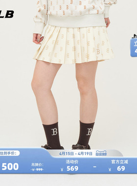 MLB官方女款复古老花百褶裙刺绣logo印花短裙裙裤春夏SKM01