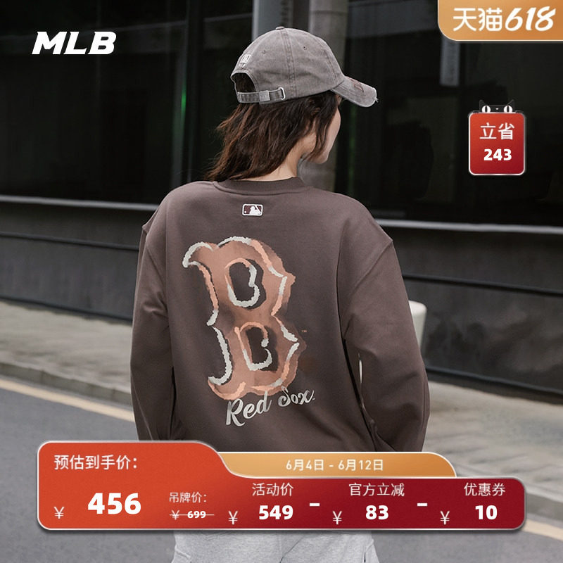 MLB官方 男女同款情侣街头风涂鸦背标圆领套头卫衣MTB32