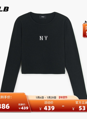 MLB官方 女款时尚百搭运动休闲修身短裤长袖T恤25秋冬新款TSB03