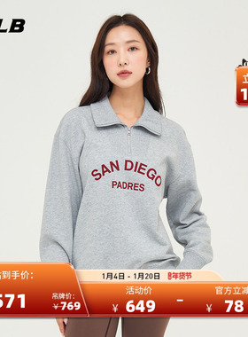 MLB官方 情侣宽松学院风字母logo半拉链运动卫衣春夏MTV02