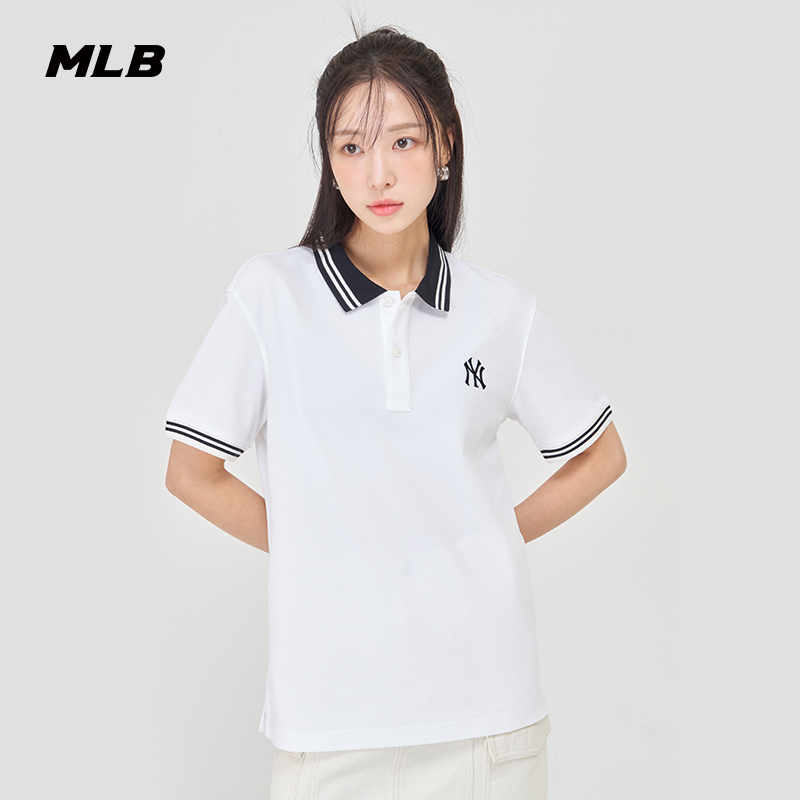 MLB官方男女情侣撞色运动polo衫百搭短袖时尚休闲24夏季新款PQB0