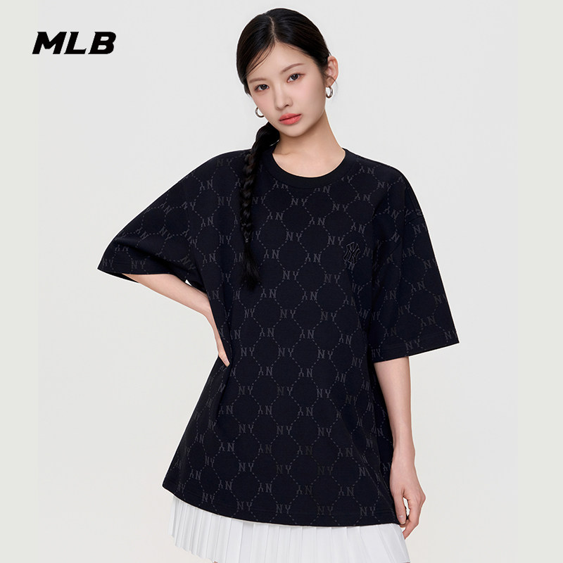 MLB官方 男女同款宽松百搭潮流钻石老花圆领T恤26夏季新款TSM11