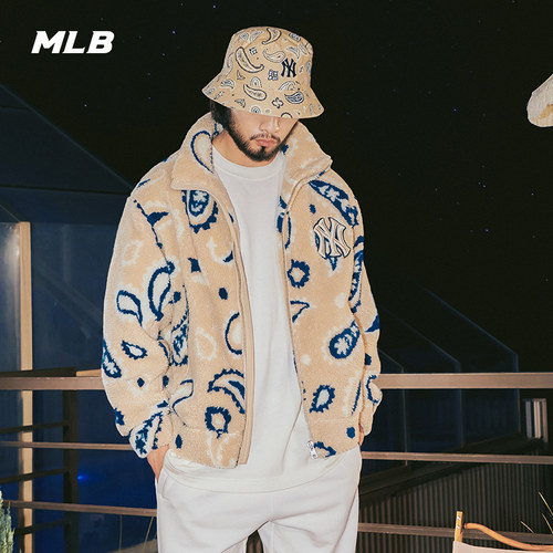 MLB官方男女腰果花羊羔绒外套