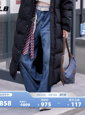 MLB官方 女款时尚休闲长裤潮流复古阔腿牛仔裤秋季新款DPB02
