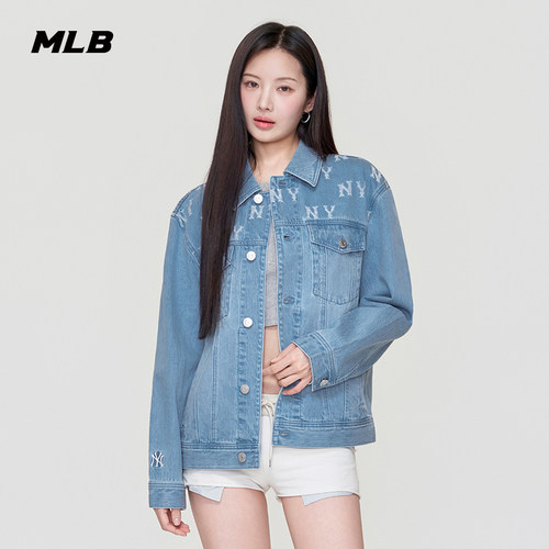 MLB官方 男女同款休闲时尚宽松复古老花牛仔夹克26春季新款DKM02