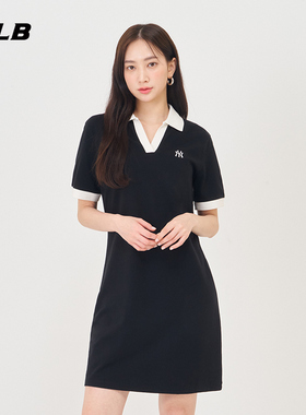 MLB官方 女款POLO领短袖连衣裙撞色休闲直筒裙OPB03