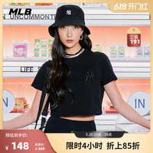 MLB官方 女士短款T恤刺绣LOGO宽松运动短袖休闲圆领套装夏季TS110