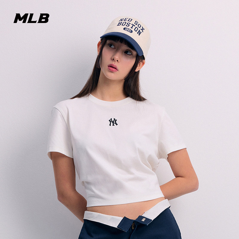 MLB官方 女款百搭T恤简约纯色圆领小logo短袖24夏季新款TSB04