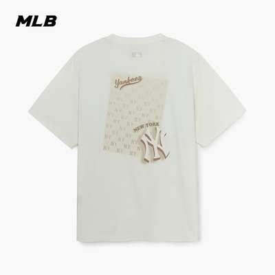 MLB官方 男女同款情侣休闲复古宽松渐变老花背标圆领T恤TSM05