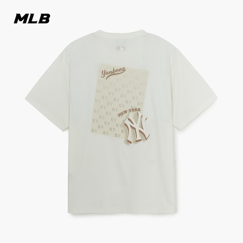 MLB官方 男女同款情侣休闲复古宽松渐变老花背标圆领T恤TSM05