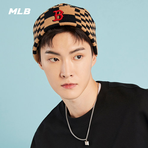 MLB官方男女毛线帽棋盘格针织帽