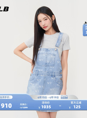 MLB官方 女款满印老花复古时尚牛仔背带连衣裙夏季新款DDM03