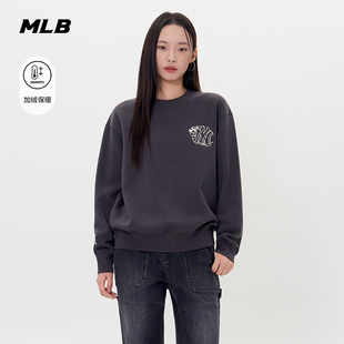 MLB官方男女情侣加绒皱眉熊百搭舒适圆领套头卫衣25冬季新款MTE02