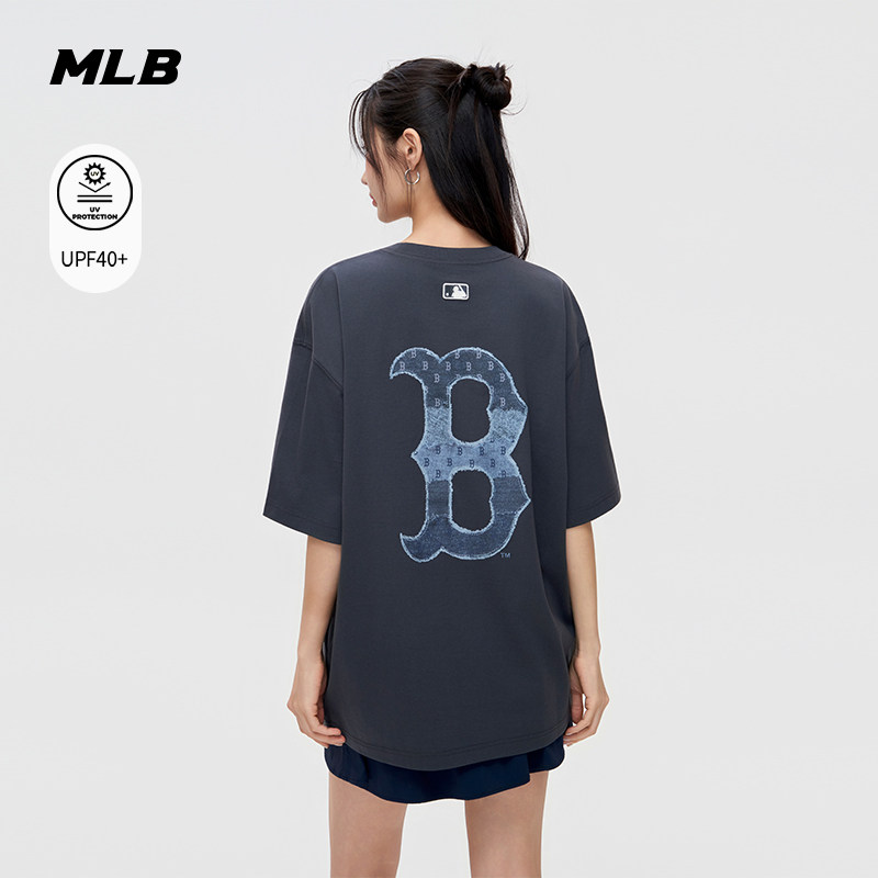 MLB官方男女同款宽松仿牛仔老花轻薄防晒短袖T恤26夏季新款TSM06图片