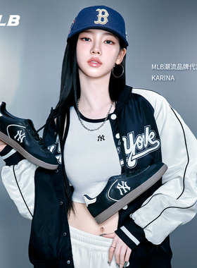MLB官方KARINA同款复古LOGO多巴胺薄底鞋双鞋带德训鞋26春新SXCB1